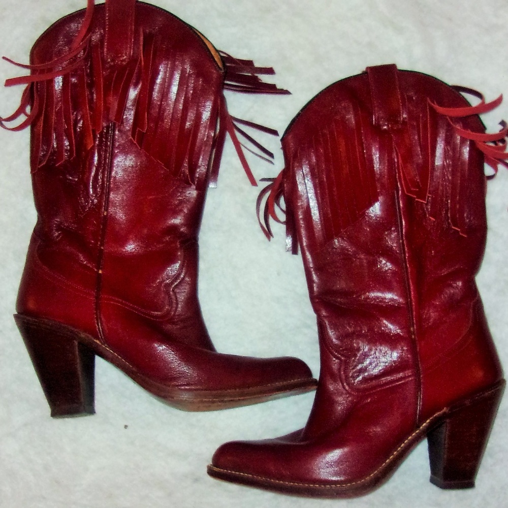 Mora Burgundy Cowboy Boots Size 39 Real Leather